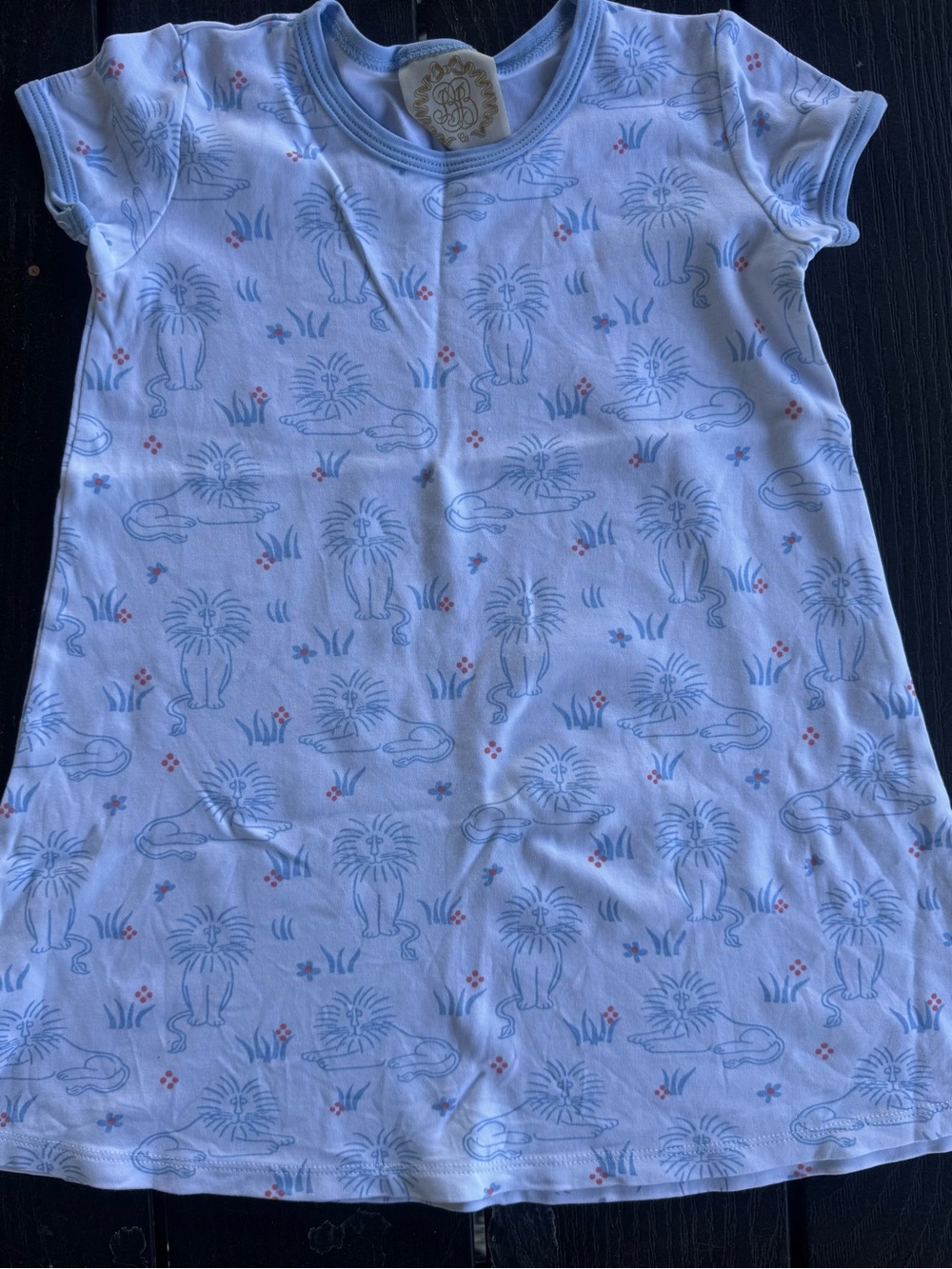 The Beaufort Bonnet Company White Dress with Blue and Pink Lion Print